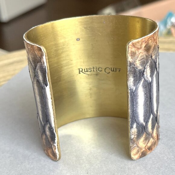 Rustic Cuff  Brass and Snake Skin Super Wide 2.5" Absolutely Stunning! - Picture 6 of 6